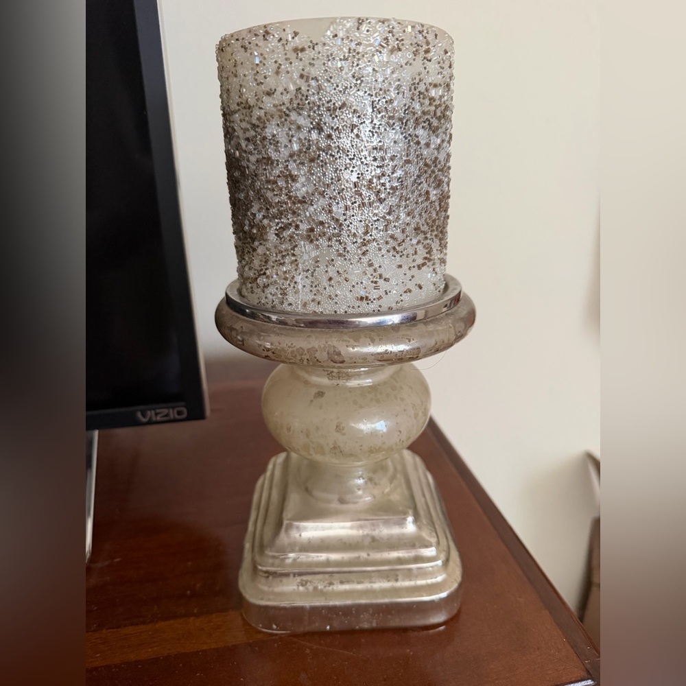 Pottery Barn Mercury Candle Holder with candle